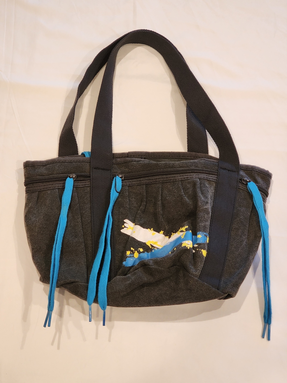 Stussy Gray Mini Tote with Bright Blue Accents